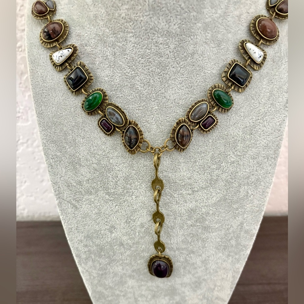 Multi Stone Drop Statement Necklace - image 1